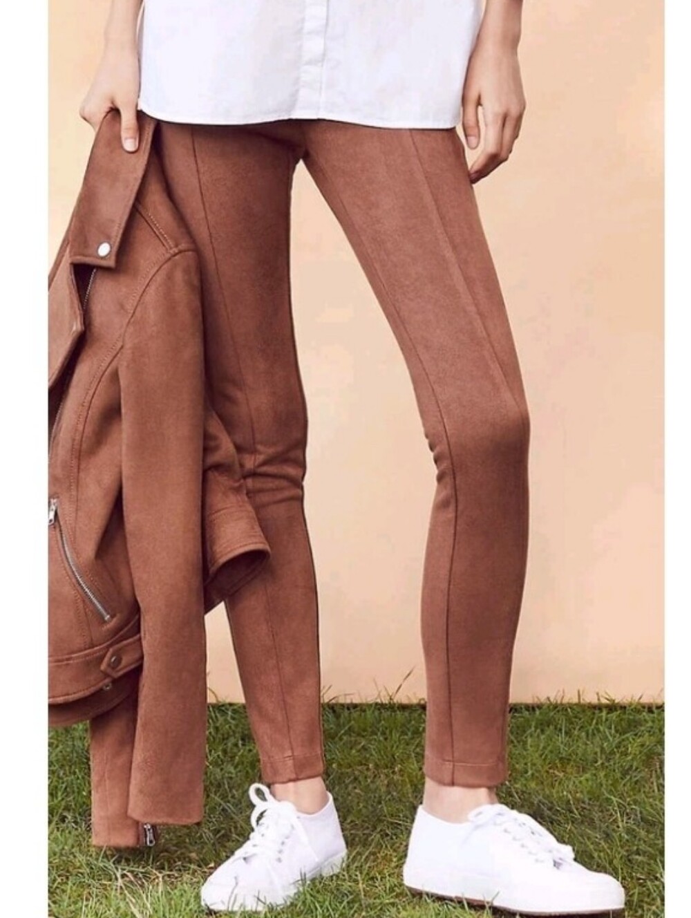 NWT LOFT Faux Suede Pull-On Leggings Skinny Pants Camel Brown M Petite